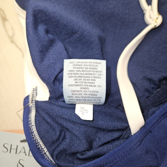 Shade & Shore NWT Navy White Colorblock One Piece Swimsuit XL 16 Square Neck - Picture 9 of 11